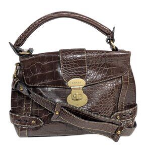 Chaps Brown Faux Alligator Top Handle Flap Satchel Convertible Crossbody Purse
